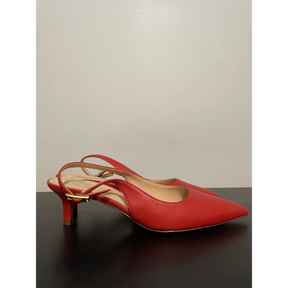 Franco Sarto Red Leather Pointed Toe Slingback Kitten Heel Pumps Womens 7.5